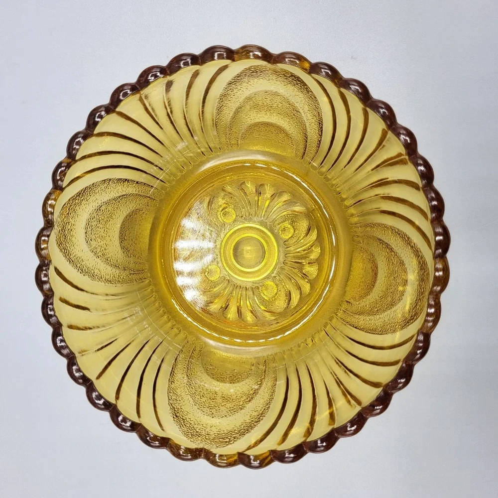 Vtg Amber Glass Dessert Bowls Set Of 2 Scalloped Edge Pressed Glass